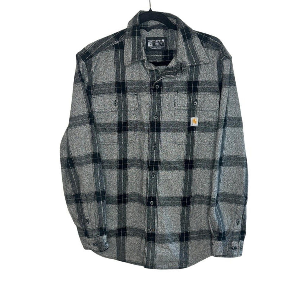Carhartt Loose Fit Heavyweight Flannel Long-Sleeve Plaid Shirt Asphalt Gray S